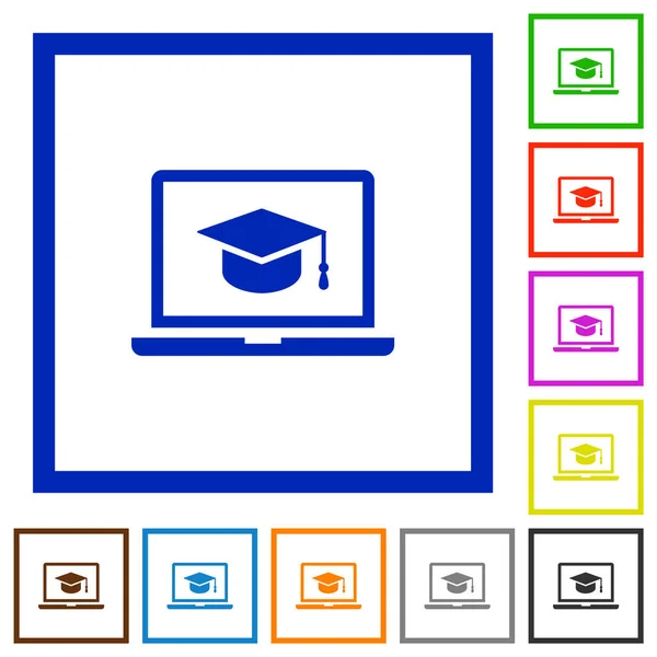 Webinar Laptop Icone Colori Piatte Cornici Quadrate Sfondo Bianco — Vettoriale Stock