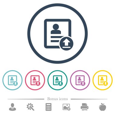 Yuvarlak özetliyor kişi düz renk simgeleri yükleyin. 6 bonus simgeler dahil.