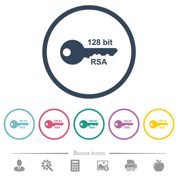 128 ビット Rsa 暗号化のフラット カラーは 丸いアウトラインのアイコン ボーナス アイコンが含まれて — ストックベクタ