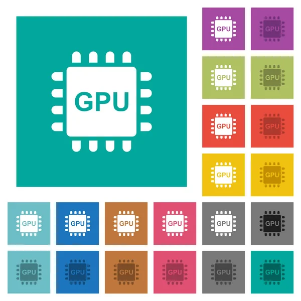 Unidad Procesamiento Gráfico Iconos Planos Multicolores Sobre Fondos Cuadrados Lisos — Archivo Imágenes Vectoriales