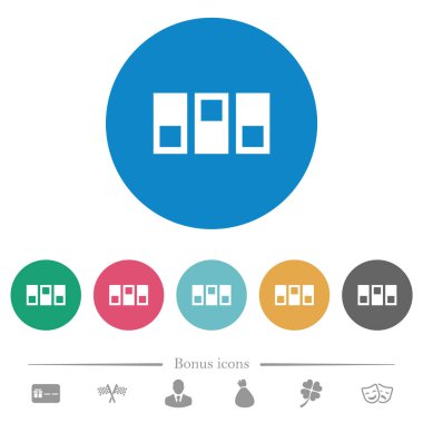 Geçiş panosu düz beyaz simgeleri yuvarlak renkli arka planlar. 6 bonus simgeler dahil.