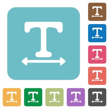 Yazı tipi genişliği beyaz düz simgeler yuvarlak renkli kare arka planlar üzerinde ayarlama