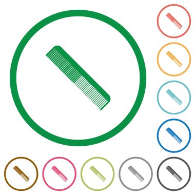 Beyaz arka plan üzerinde yuvarlak özetliyor basit tarak düz renk simgeleri