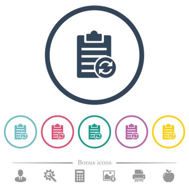 Ana hatları yuvarlak syncronize Not düz renkli simgeler. 6 bonus simgeler dahil.