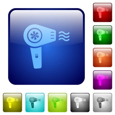 Yuvarlak kare renkli parlak düğmeli pervane simgelerine sahip saç kurutma makinesi