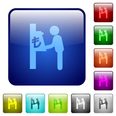 Yuvarlatılmış kare renkli parlak düğme Lirası para Icons set