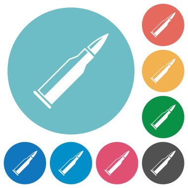 Kurşun tüfek cephane ile yuvarlak renkli arka planlar üzerinde parlak düz beyaz kutsal kişilerin resmi