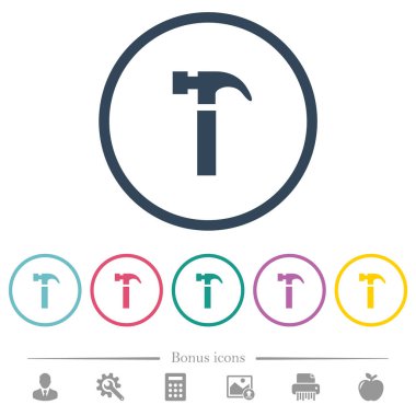 Yuvarlak ana hatlarını tek çekiç düz renkli simgeler. 6 bonus simgeler dahil.