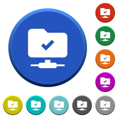 FTP işlemi başarılı yuvarlak renk eğimli düğmeleri ile pürüzsüz yüzeylerde ve düz beyaz simgeler