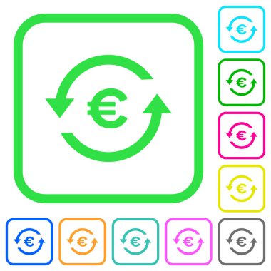Euro ödemek geri canlı renkli düz simgeler beyaz arka plan üzerinde eğri sınırları içinde