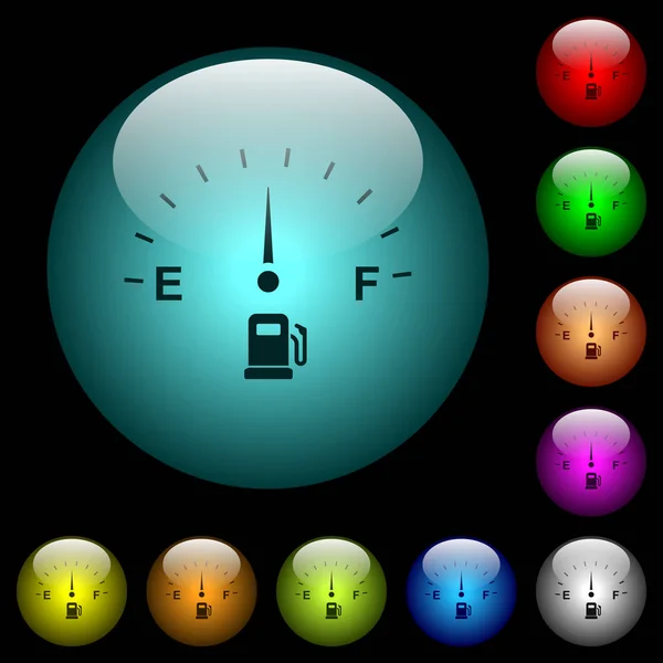 Iconos Del Indicador Combustible Color Iluminado Botones Vidrio Esférico Sobre — Vector de stock