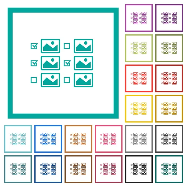 Selección Múltiples Imágenes Con Casillas Verificación Iconos Color Plano Con — Vector de stock