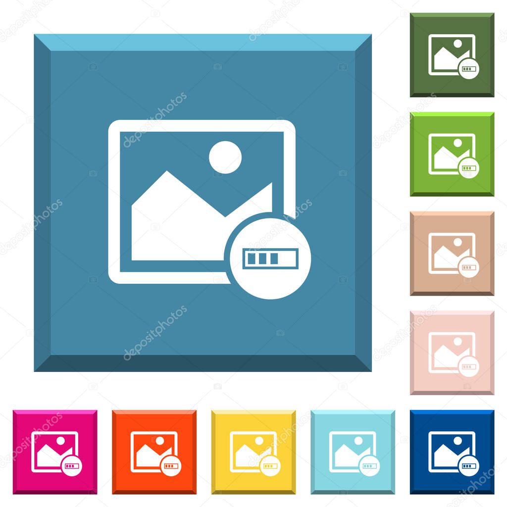 Image processing white icons on edged square buttons in various trendy colors