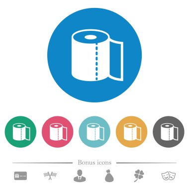 Kağıt havlu düz beyaz simgeleri yuvarlak renkli arka planlar. 6 bonus simgeler dahil.