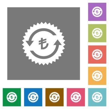 Geri ödeme Lirası garanti etiketi düz simgeler basit renkli kare arka planlar