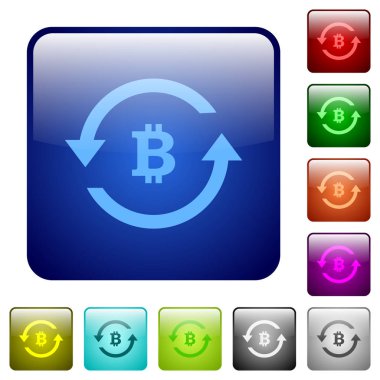 Bitcoin ödeme geri simgeler Yuvarlatılmış kare renk parlak düğme kümesi içinde