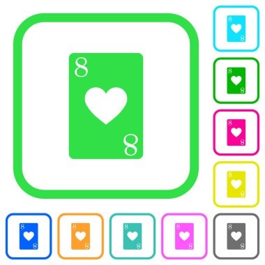 Sekiz kalplerin canlı renkli düz simgeler beyaz arka plan üzerinde eğri sınırları içinde kartı