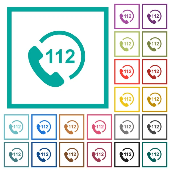 Llamada Emergencia 112 Iconos Color Plano Con Marcos Cuadrante Sobre — Vector de stock