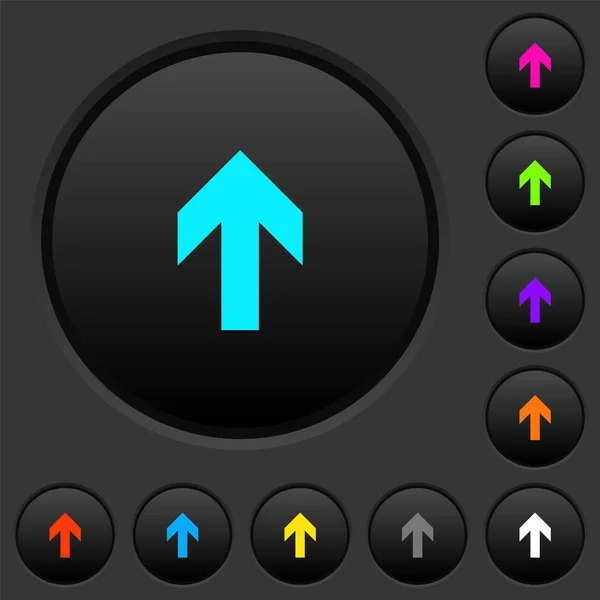 Up arrow dark push buttons with vivid color icons on dark grey background