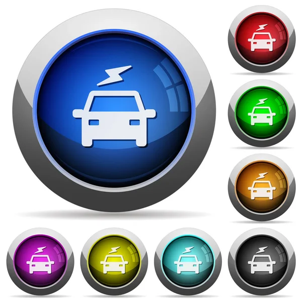 Electric Car Flash Icons Glossy Buttons Steel Frames — Stock Vector