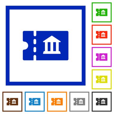 Kare kare beyaz arka plan üzerinde müze indirim kupon düz renk simgeleri