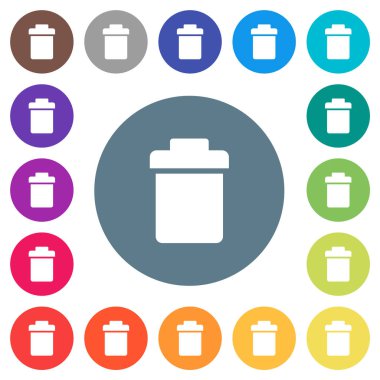 Yuvarlak renkli arka planlar tek çöp düz beyaz simgeleri. 17 arka plan renk değişimleri dahil.