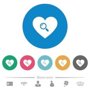 Yuvarlak renkli arka planda düz beyaz simgelerle çıkmak. 6 bonus simgesi dahil.