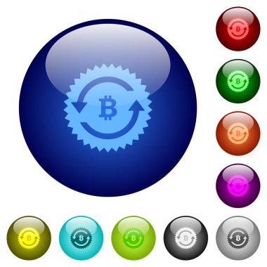 Bitcoin geri ödeme garanti yuvarlak renk cam düğmeleri etiket simgeleri