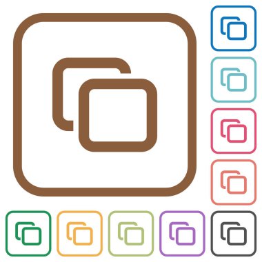 Kare kare beyaz arka plan üzerinde renkli sekmeleri basit simgeler yuvarlak