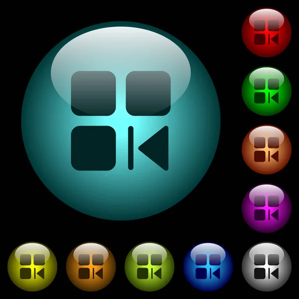 Iconos Componentes Anteriores Colores Iluminados Botones Vidrio Esférico Sobre Fondo — Vector de stock