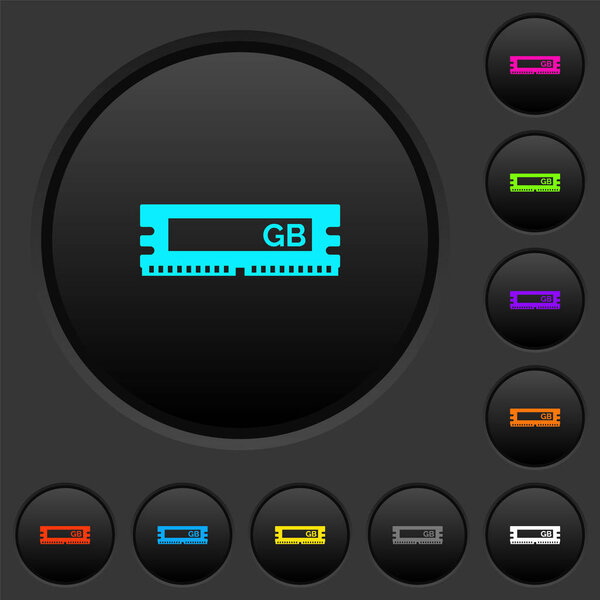 Модуль оперативной памяти темные кнопки с яркими цветовыми значками на темно-сером фоне
