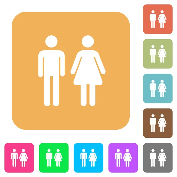 Signo Masculino Femenino Iconos Planos Sobre Fondos Cuadrados Redondeados Colores — Vector de stock