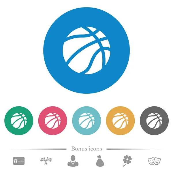 Basketball Flache Weiße Symbole Auf Runden Farbigen Hintergründen Bonussymbole Enthalten — Stockvektor