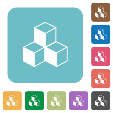 Yuvarlak renkli kare arka planlar üzerinde beyaz düz simgeler cubes