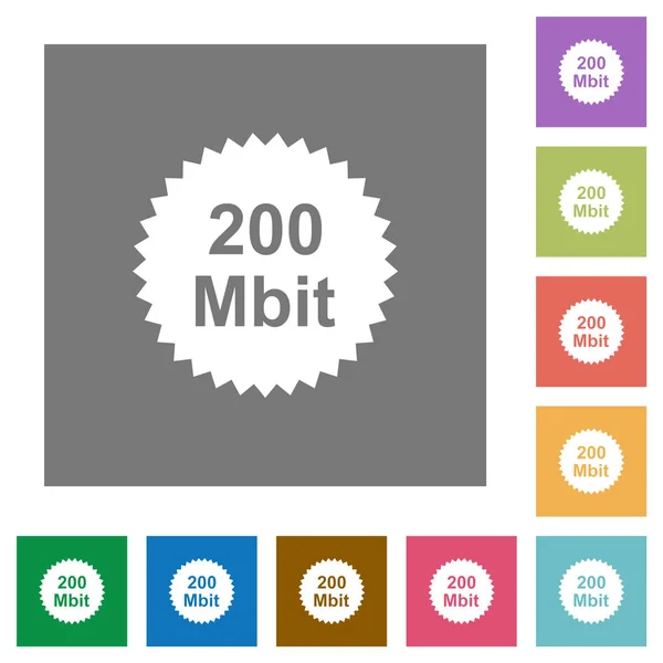 200 Mbit Garantie Sticker Plat Pictogrammen Eenvoudige Kleur Vierkante Achtergronden — Stockvector