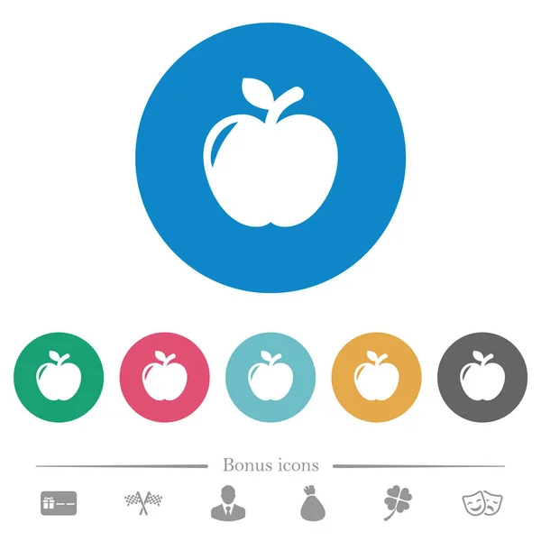 苹果平面白色图标上的圆形颜色背景 包含6个奖金图标 — 图库矢量图片