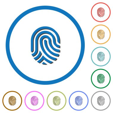 Parmak izi düz renk vektör simgeler gölgelerde ile özetliyor beyaz arka plan üzerinde yuvarlak