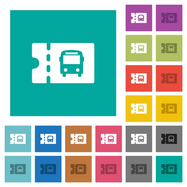 公共交通折扣优惠券彩色平面图标上的普通方形背景 包含用于悬停或活动效果的白色和较深图标变体 — 图库矢量图片