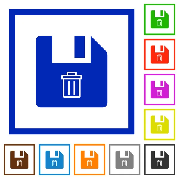 Supprimer Fichier Des Icônes Couleur Plates Dans Des Cadres Carrés — Image vectorielle