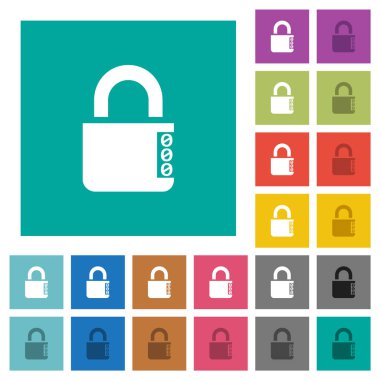 Düz kare arka planlar üzerinde düz simgeler renkte yan numaraları multi ile şifreli kilit kilitli. Beyaz ve koyu kutsal kişilerin resmi varyasyon hover veya etkin efektleri dahil.