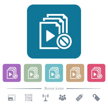 Engelli playlist beyaz düz simgeler renk üzerinde kare arka planlar yuvarlanır. 6 bonus simgeler dahil