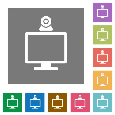 Webcam düz simgeler basit renkli kare arka planlar ile izlemek