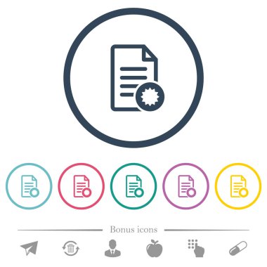 Belge sertifika düz renk simgeleri ana hatları yuvarlak. 6 bonus simgeler dahil.