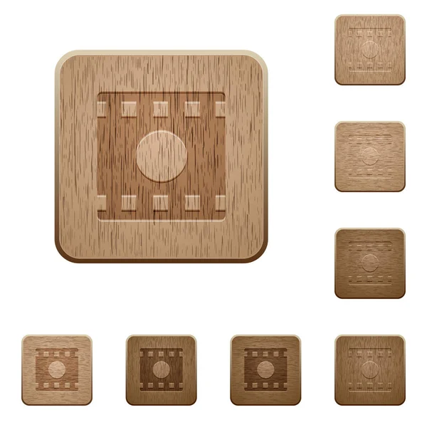 角丸正方形のムービーを記録彫刻木製ボタンのスタイル — ストックベクタ