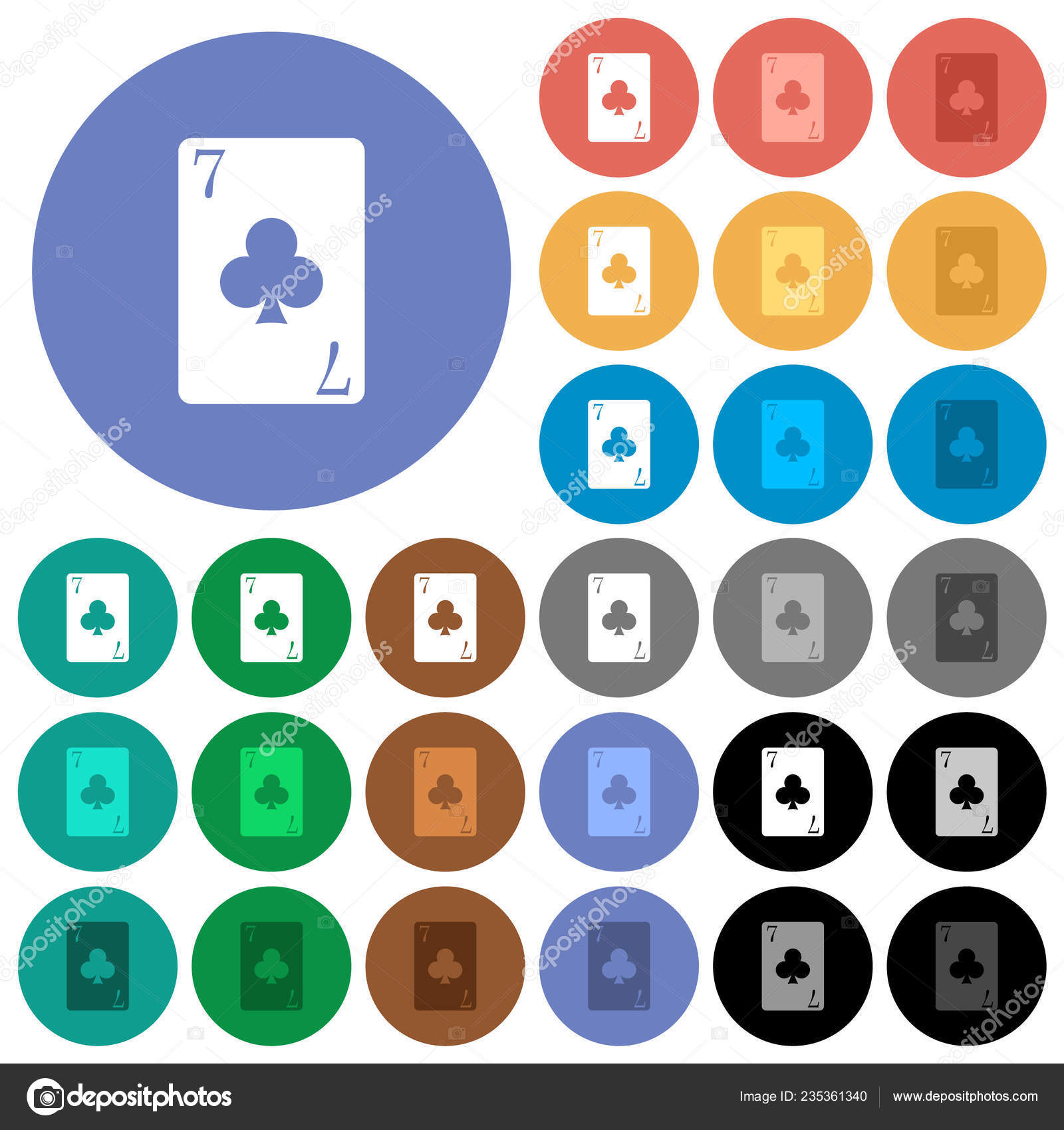 Seven Clubs Card Multi Colored Flat Icons Backgrounds Included White