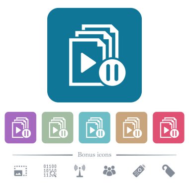 Duraklat playlist beyaz düz simgeler renk üzerinde kare arka planlar yuvarlanır. 6 bonus simgeler dahil