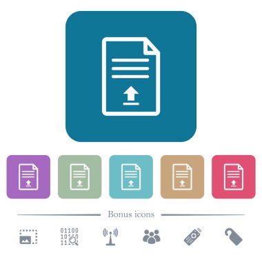 Yuvarlak renkli kare arka plan belge beyaz düz simgeleri yükleyin. 6 bonus simgeler dahil