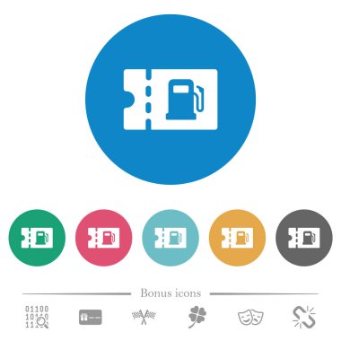 İndirim kupon düz beyaz simgeler yuvarlak renkli arka planlar üzerinde körüklüyor. 6 bonus simgeler dahil.