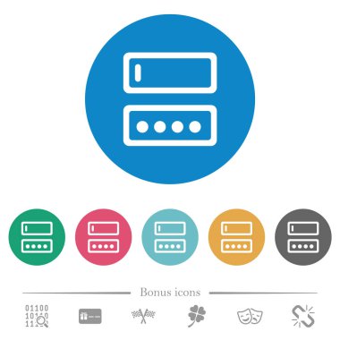 Girerek oturum açma adı ve parola düz yuvarlak renkli arka planlar üzerinde beyaz simgeler. 6 bonus simgeler dahil.