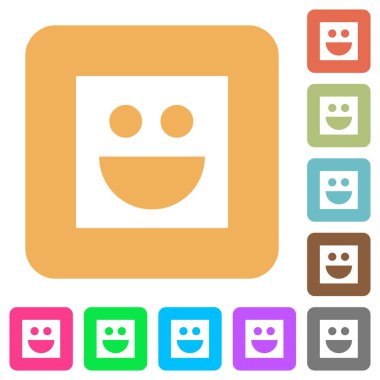 Yuvarlatılmış kare canlı renkli arka planlar gülen düz simgeleri.